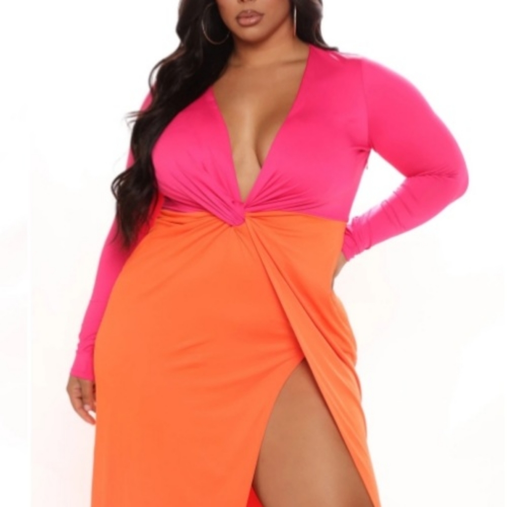 Orange & Pink Plus Size Maxi Dress